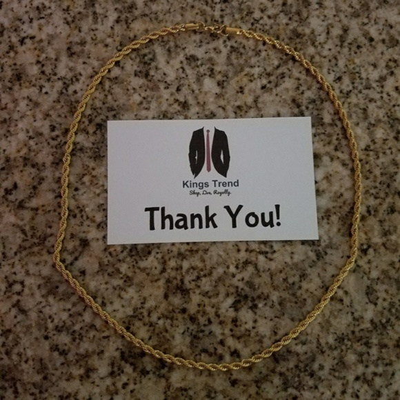 NEW! 4mm Mens 18K Gold Plated Rope Chain - Picture 5 of 6